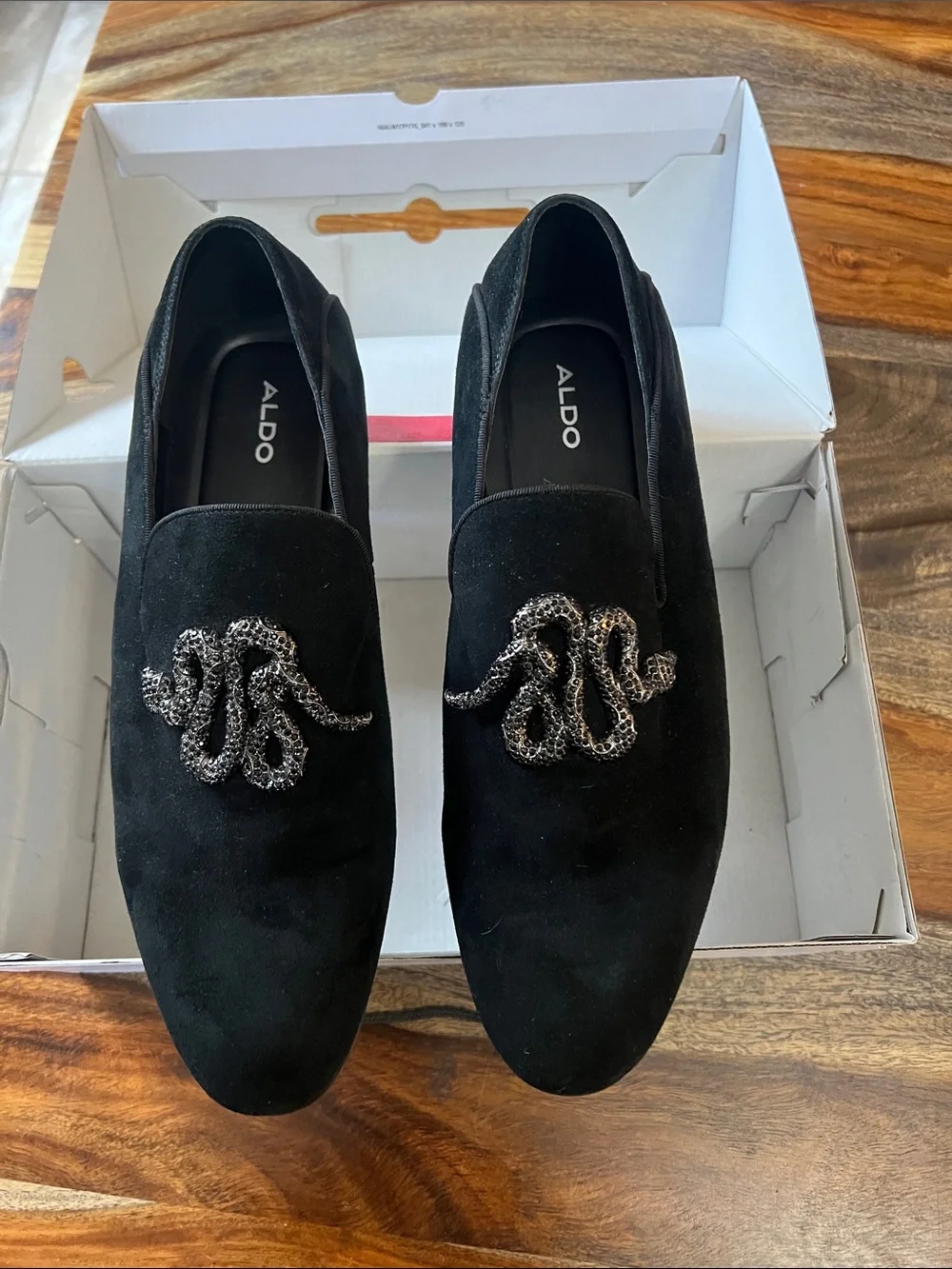 Aldo Black Suede Slip-On Loafers with Beaded Octopus Detail